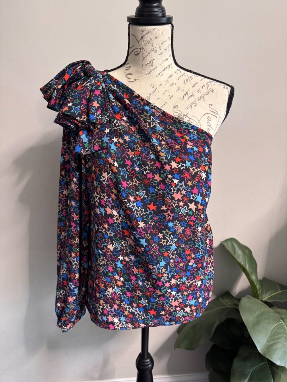 J.Crew One‎ Shoulder Blouse Size 10 Star Print Top Asymmetrical Party shirt